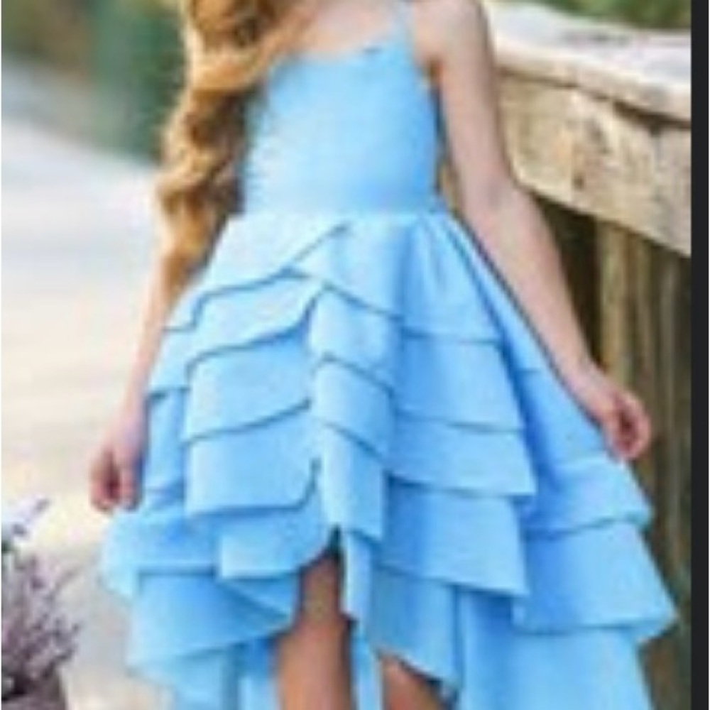 Mia Belle Girls Blue Layered Ruffle Dress 5T Easter